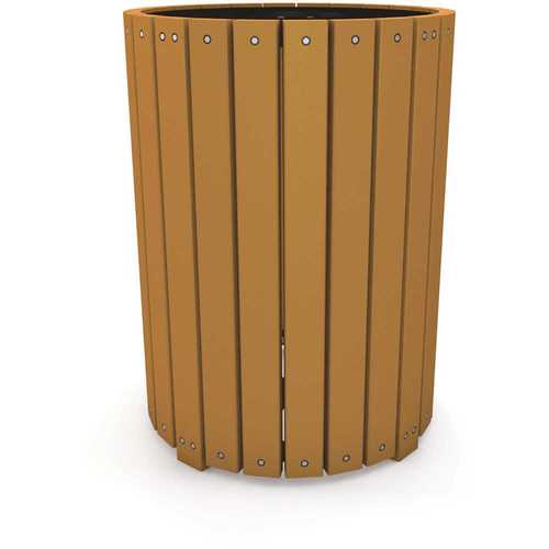 32 Gal. Round Cedar Recycled Plastic Heavy-Duty Trash Receptacle Color/Finish Family