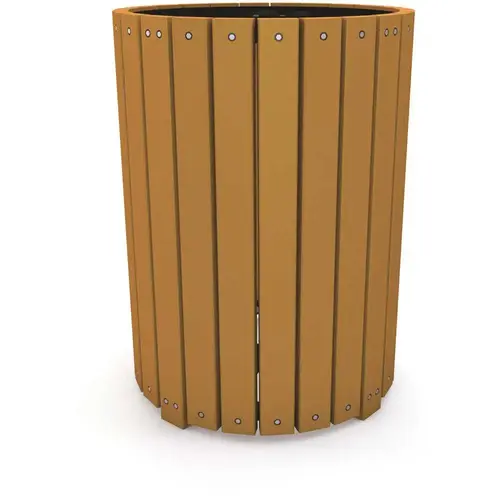 55 Gal. Round Cedar Recycled Plastic Heavy-Duty Trash Receptacle Color/Finish Family