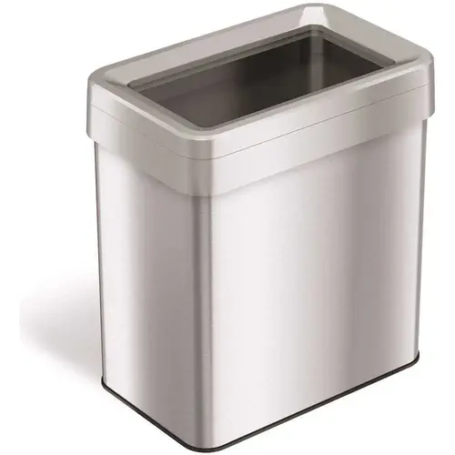 16 Gal. Rectangular Open Top Stainless Steel Trash Can Silver