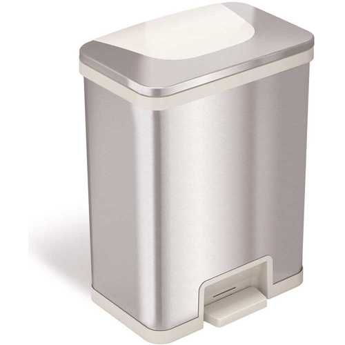 HLS COMMERCIAL HLS13SW 13 Gal. Pedal-Sensor Stainless Steel Trash Can with White Trim