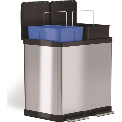 16 Gal. Combination Recycle and Step Stainless Steel Trash Can Silver