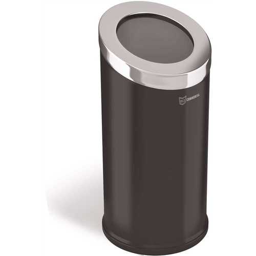 HLS COMMERCIAL HLSC04G15B 15 Gal. Round Beveled Open Top Stainless Steel Trash Can in Black Powder-Coat