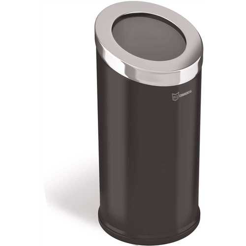 15 Gal. Round Beveled Open Top Stainless Steel Trash Can in Black Powder-Coat