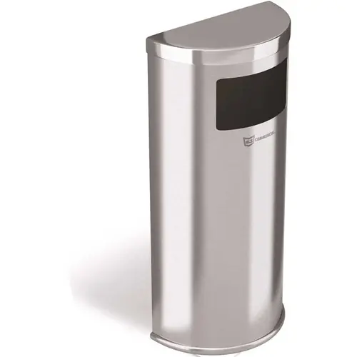 9 Gal. Half-Round Side-Entry Stainless Steel Trash Can Silver