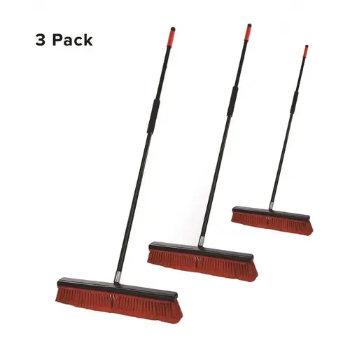 18 in. Red Indoor Smooth Surface 2-in-1 Squeegee Push Broom - pack of 3