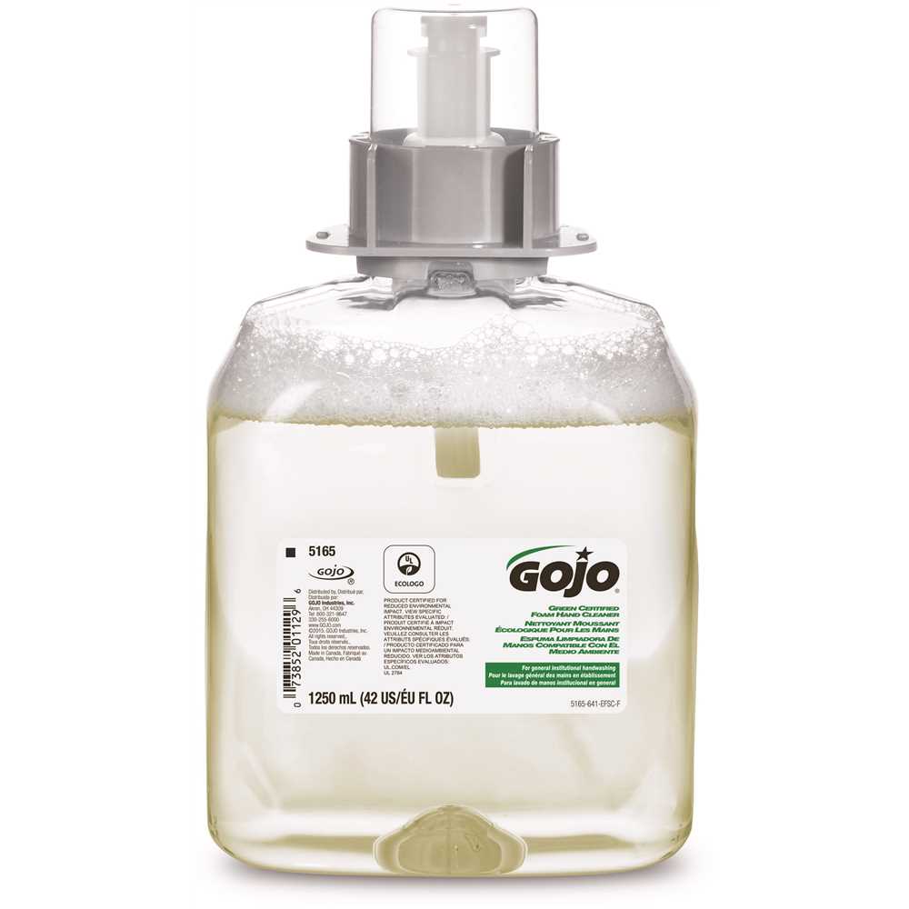 GOJO 5165-04 1250 ml Fragrance Free Foam Hand Cleaner Dispenser Refill, Green Certified Clear - pack of 4