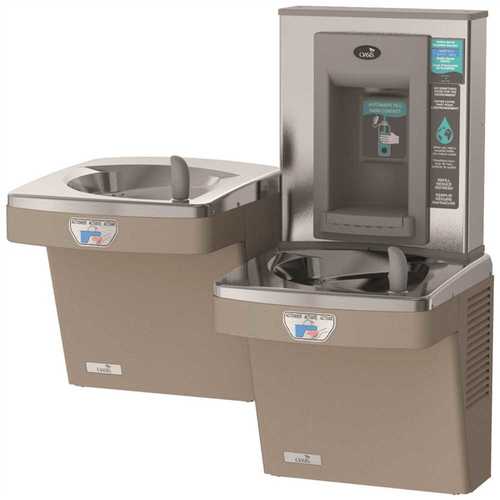 Contactless, Split-Level Drinking Fountain, ADA, Refrigerated and Filtered, with Contactless Bottle Filler in Sandstone