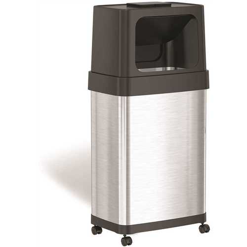 HLS COMMERCIAL HLS18DPO 18 Gal. Rectangular Dual Push Door Stainless Steel Trash Can W/Wheels & AbsorbX Odor Control System Slim & Space-Saving