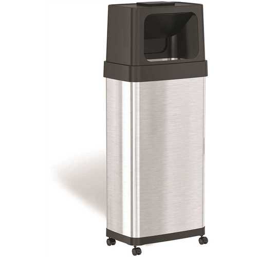 HLS COMMERCIAL HLS24DPO 24 Gal Rectangular Dual Push Door Stainless Steel Trash Can W/Wheels & AbsorbX Odor Control System Slim & Space-Saving