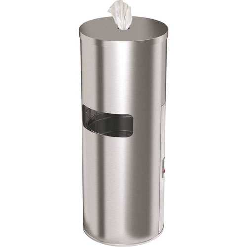 9 Gal. Side Entry Trash Can with Sanitizer Gym Wipe Dispenser, Stainless Steel, Removable Inner Bin with Locking Door