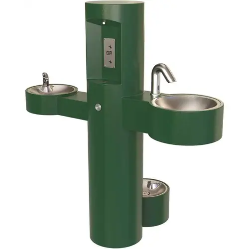 13 in. Stainless Steel 1-Compartment Commercial Outdoor Hand Wash Station, Bottle Filler, Drinking Fountain Basin Green Powder Coat Finish