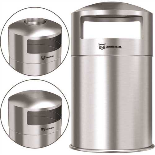 50 Gal. Outdoor Dual Side-Entry Stainless Steel Round Trash Can with Removable Ashtray