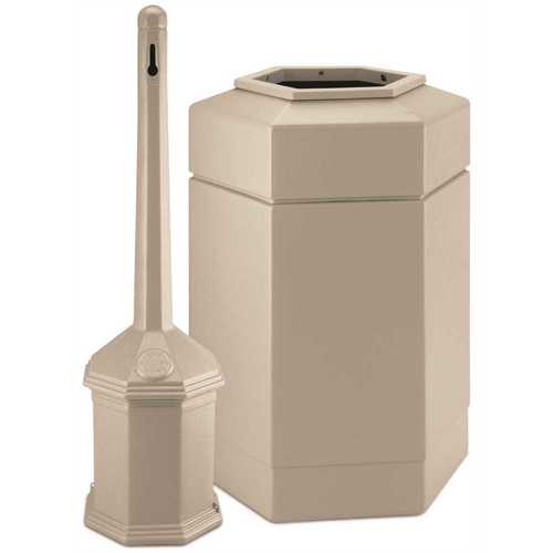 Smoker's Outpost Beige Site Saver Combo Outdoor Ashtray and Waste Receptacle