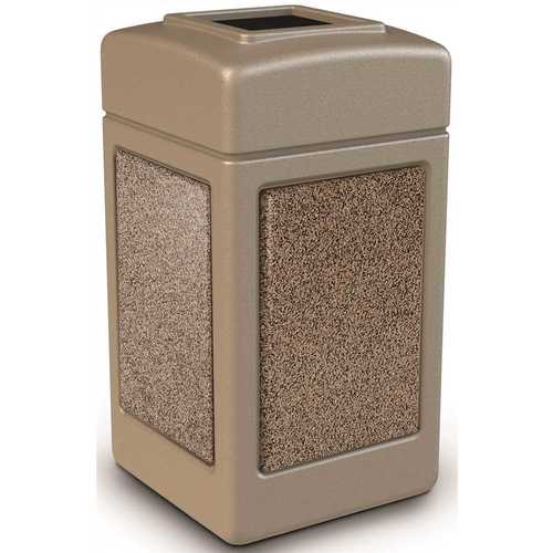 National Brand Alternative 720315 StoneTec 42 Gal. Beige/Riverstone Square Waste Container with Open Lid