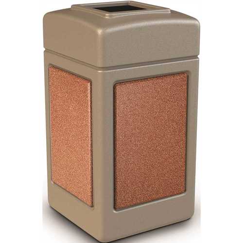 StoneTec 42 Gal. Beige/Sedona Square Trash Can with Open Top Lid