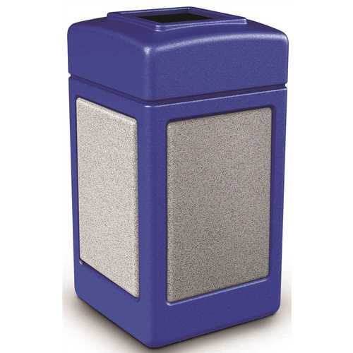 StoneTec 42 Gal. Blue Ashtone Square Trash Can with Open Top Lid