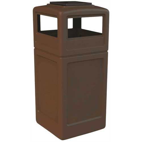 PolyTec 42 Gal. Brown Square Trash Can with Ashtray Lid