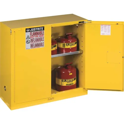 JUSTRITE MFG CO 893020 SAFETY STORAGE CABINET, 30 GALLON, 44 IN. X 43 IN. X 18 IN., SELF-CLOSE Yellow