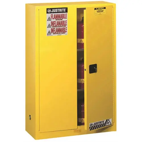JUSTRITE MFG CO 894520 SAFETY STORAGE CABINET, 45 GALLON, 65 IN. X 43 IN. X 18 IN., SELF-CLOSE Yellow