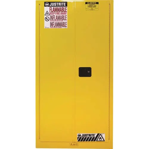 JUSTRITE MFG CO 896020 SAFETY STORAGE CABINET, 60 GALLON, 65 IN. X 34 IN. X 34 IN., SELF-CLOSE Yellow