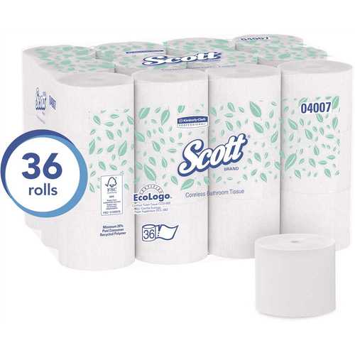 SCOTT 04007 2-Ply Standard Rolls Coreless Toilet Paper (, 1,000-Sheets/Roll, 36,000-Sheets/Case) - pack of 36