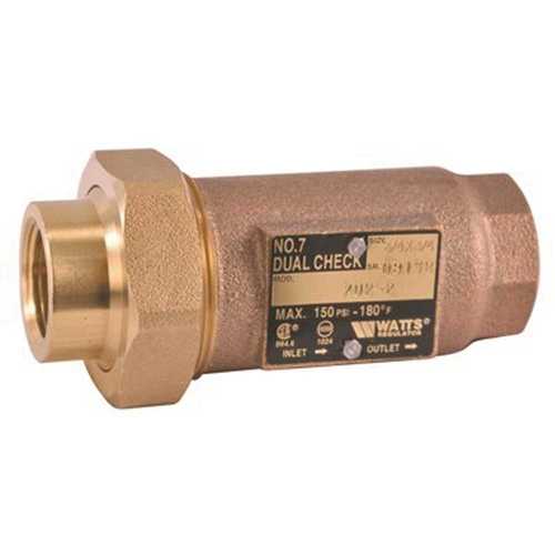 Dual Check Valve, Backflow Preventer, 1 in. FNPT Union Inlet x FNPT Outlet, Lead Free Cast Copper Silicon Alloy