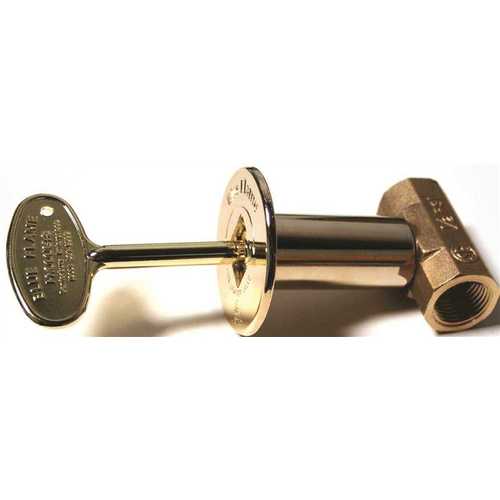 Straight Gas Valve Kit Includes Brass Valve, Floor Plate and Key in Polished Brass