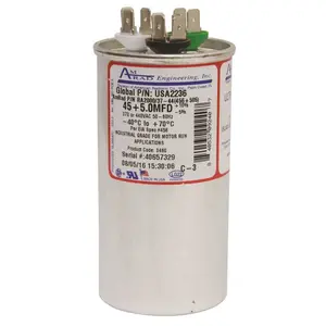 Amrad Engineering USA2236 ROUND USA-MADE MOTOR RUN CAPACITOR, 45/5 MFD, 370/440 VAC Silver