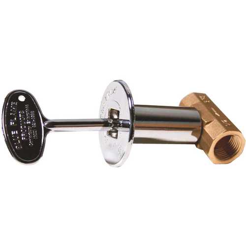 Straight Gas Valve Kit Includes Brass Valve, Floor Plate and Key in Polished Chrome