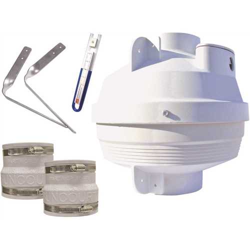 Suncourt RDK04-3 Radon Mitigation Fan Kit 4 in. Fan with 4 in. to 3 in. Couplers and Air Pressure Indicator