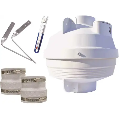 Radon Mitigation Fan Kit 4 in. Fan with 4 in. to 3 in. Couplers and Air Pressure Indicator