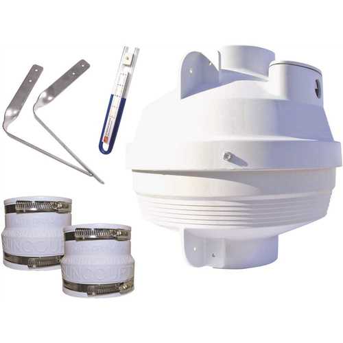 Suncourt RDK04 Radon Mitigation Fan Kit 4 in. Fan with 4 in. to 4 in. Couplers and Air Pressure Indicator