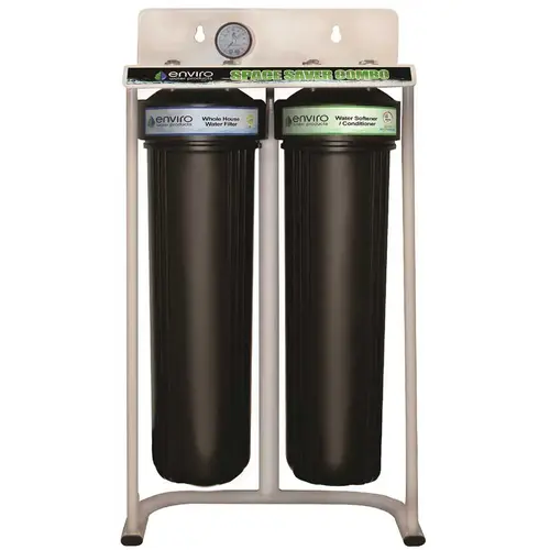 Space Saver Combo - Compact Whole House Water Filtration System Plus Envirosoft Salt-Free Conditioning - 5 GPM Black