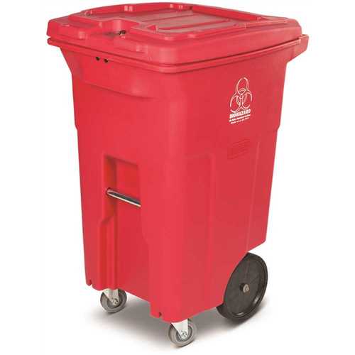Toter RMC64-01RED 64 Gal. Red Hazardous Waste Trash Can with Wheels and Lid Lock (2 Caster Wheels 2 Stationary Wheels)