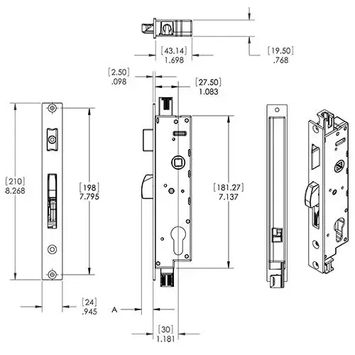 LCL 4PT MECHANISM 30MM 24mm (15/16) Deadbolt