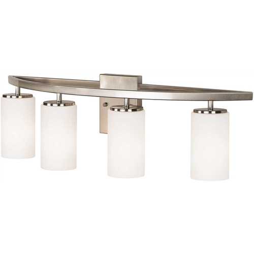 Sea Gull Lighting 4825904-962 Visalia 28.25 in. W 4-Light Brushed Nickel Bathroom Vanity Light with White Etched Glass Shades