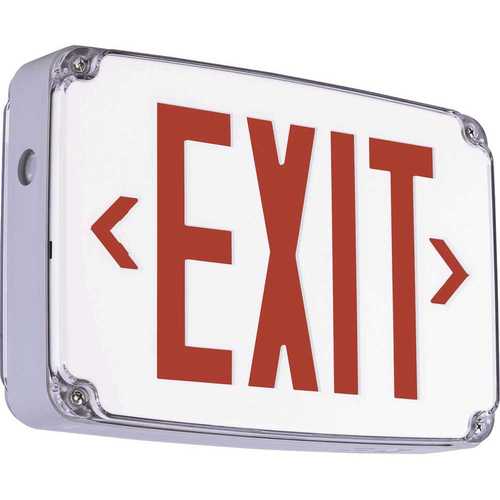 Hubbell Lighting CEWDRE Compass 2.7-Watt White-Red Integrated LED Double-Face Exit Sign with Battery Wet Location Color/Finish Family