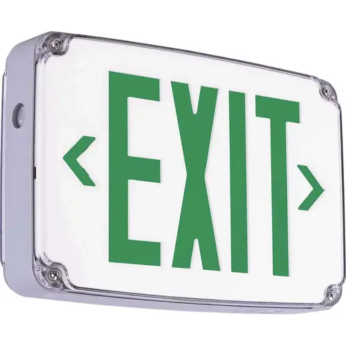Hubbell Lighting CEWDGE Compass 2.7-Watt White and Green Integrated Led Exit Sign with Battery for Wet Location Color/Finish Family