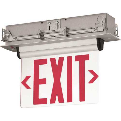 Hubbell Lighting CELR1RNE Compass 3.72-Watt Brushed Aluminum with Red Letters Single Face Integrated LED Edge-Lit Exit Sign with Battery Color/Finish Family