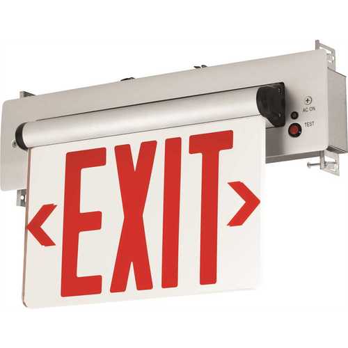 Compass CELS2RNE 3.72-Watt Equivalent Integrated LED Brushed Aluminum, Red Letters Double-Face Surface Edgelit Exit Sign with Battery