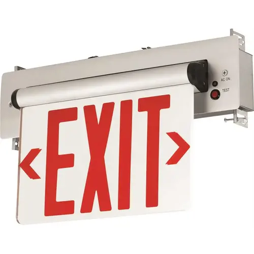 Compass CELS2RNE 3.72-Watt Equivalent Integrated LED Brushed Aluminum, Red Letters Double-Face Surface Edgelit Exit Sign with Battery Color/Finish Family