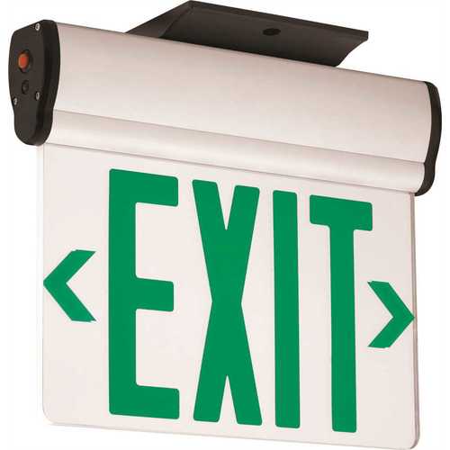 Compass CELS2GNE 3.72-Watt Equivalent Integrated LED Brushed Aluminum, Green Letters Double-Face Surface Edgelit Exit Sign with Battery