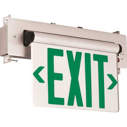 Compass CELR1GNE 3.72-Watt Equivalent Integrated LED Brushed Aluminum, Green Letters Single-Face Recessed EdgeLit Exit Sign with Battery