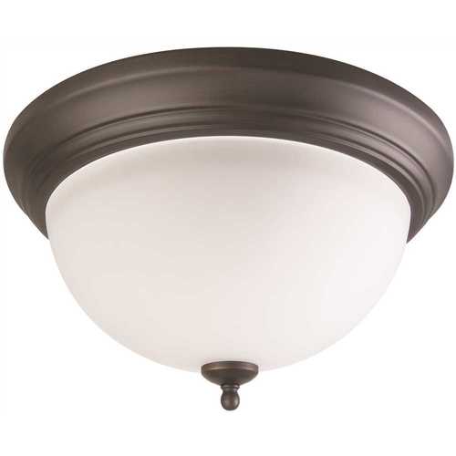 2-Light 15-1/2 in. x 7-1/2 in. Flush Mount Ceiling in Fixture Frosted Glass in Oil Rubbed Bronze