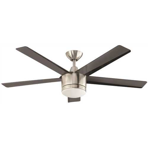 Merwry 52 in. LED Indoor Brushed Nickel Ceiling Fan with Dome Light Kit and Semi-Reflective Black Blades