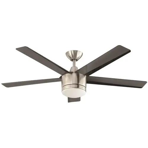 Home Decorators Collection SW1422 BN Merwry 52 in. LED Indoor Brushed Nickel Ceiling Fan with Dome Light Kit and Semi-Reflective Black Blades Gray