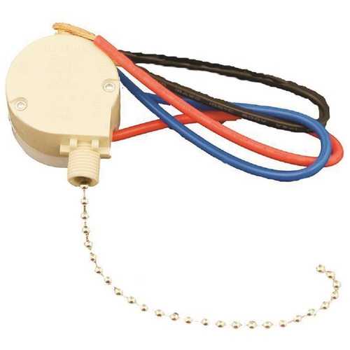 Leviton 1689-50 3-Amp Single-Pole 2-Circuit 4-Position (Low-Medium-High-Off) Pull Chain Switch Ivory