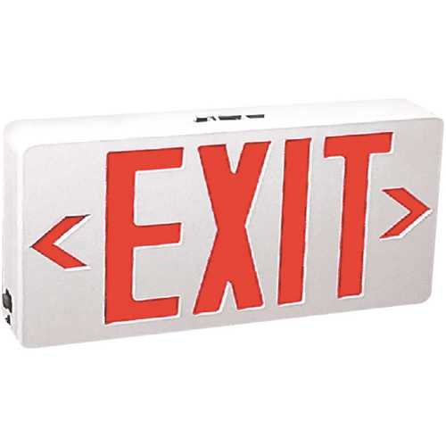 120-Volt White Housing Integrated LED Red Exit Sign with Universal Battery Backup