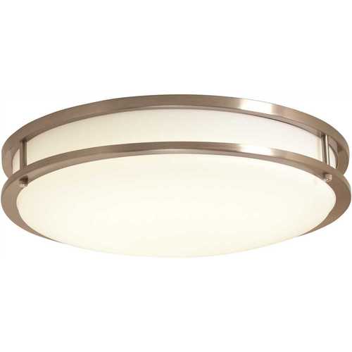 14 in. Brushed Nickel/White LED Ceiling Low-Profile Flush Mount