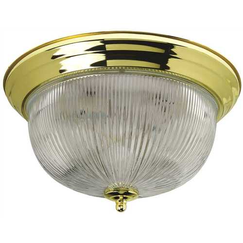 Monument 2487029 Halophane Dome 13-1/2 in. Ceiling in Fixture Polished Brass Uses Two 60-Watt Incandescent Medium Base Lamps
